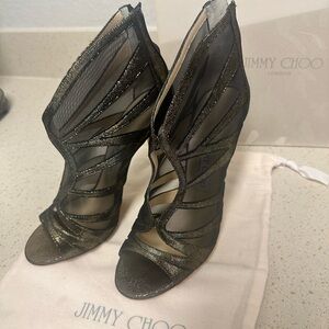 Jimmy Choo Gold Leather and Mesh Back Zip Ankle Booties sz 38